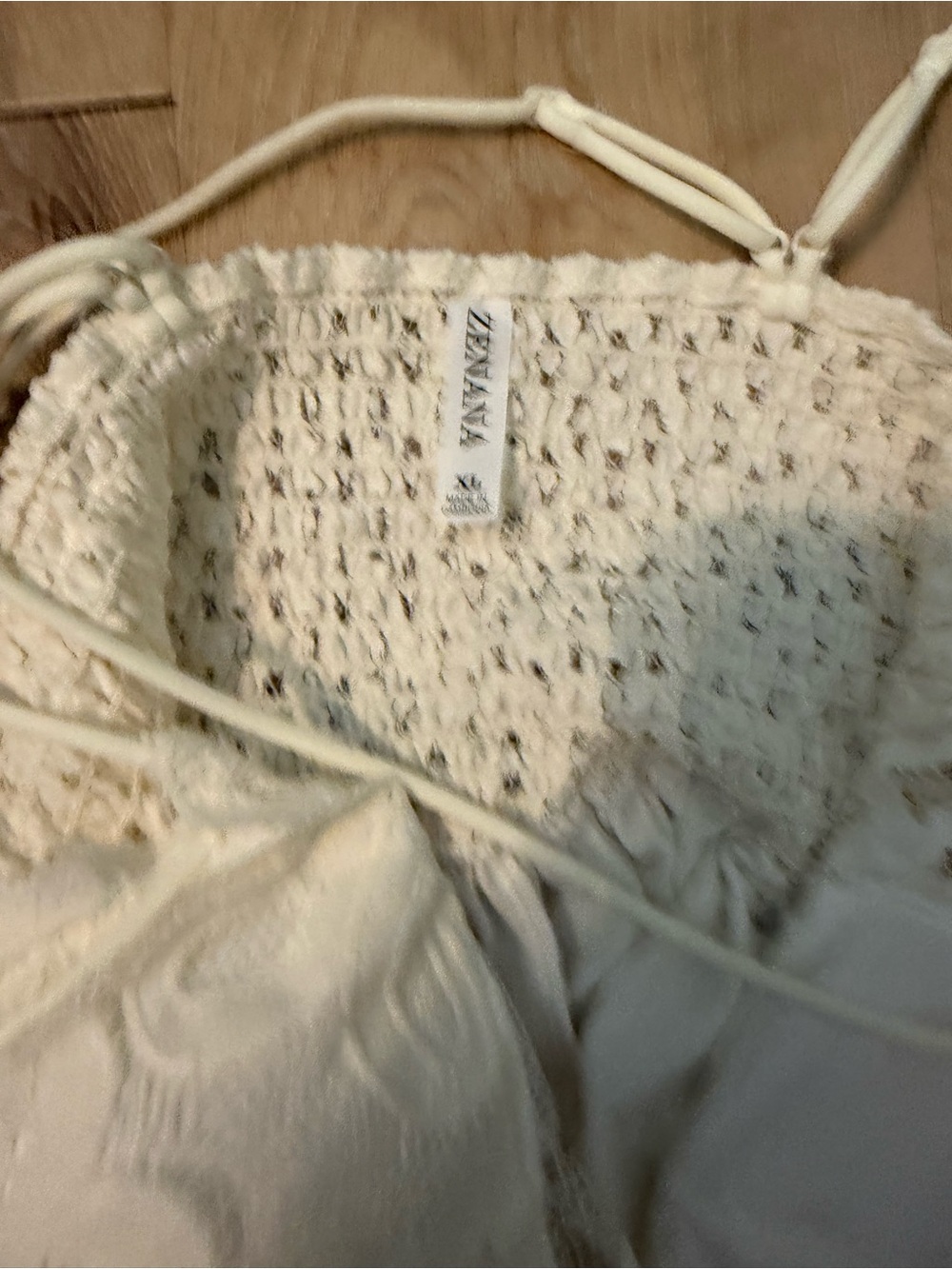 Zenana Outfitters Cream Crochet-Back Bandeau Tank with Tie Straps